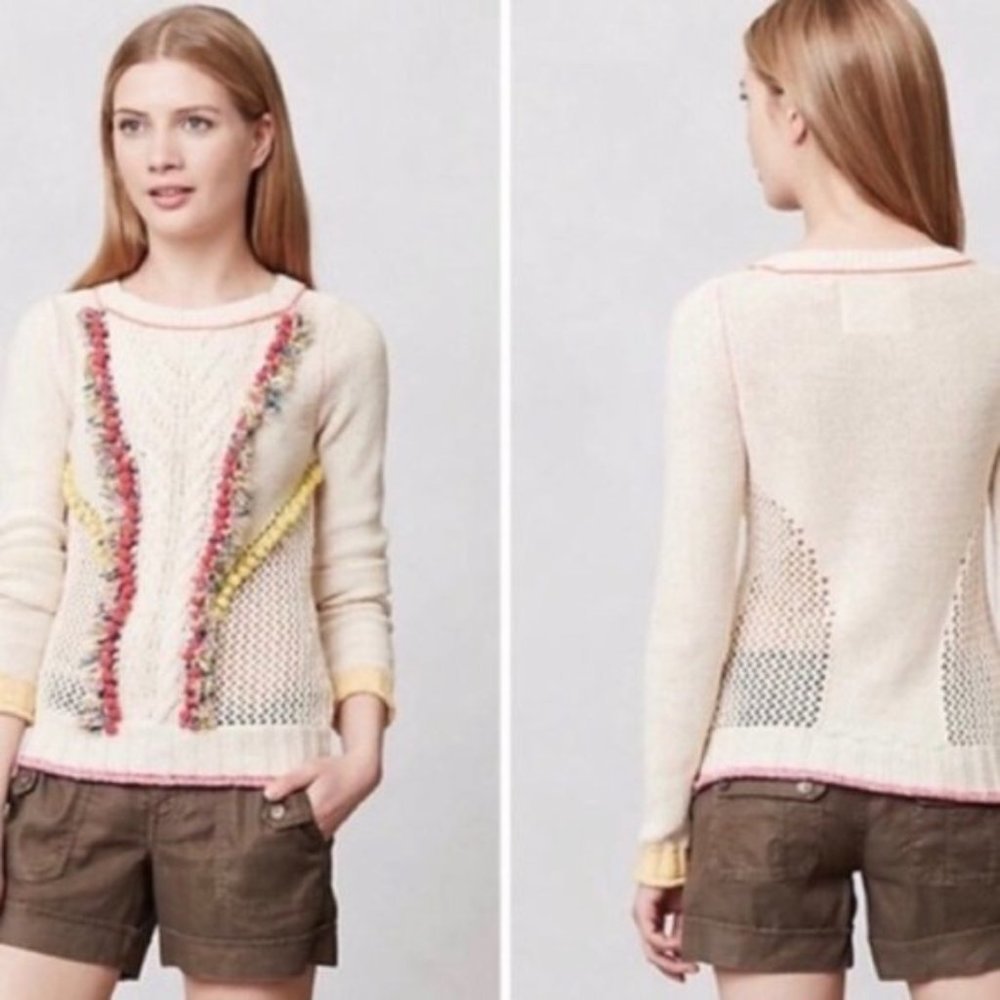 Anthropologie Angel of the North Pom  Pom Sweater